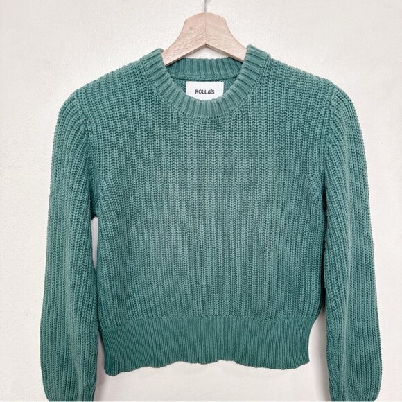 Rolla's Womens Xsmall Fluffy Sailor Sweater Cropped In Green Color - Picture 5 of 12